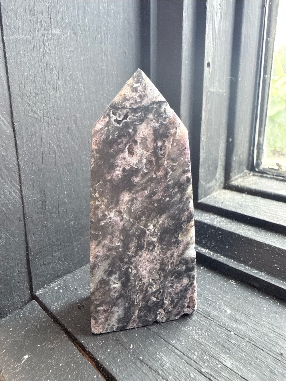 Polished Firework Quartz Obelisk - Smoky Black & Lavender Pink Hues
